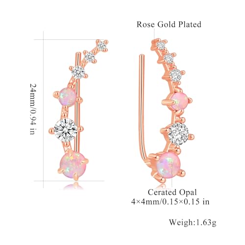 CiNily Star Opal Ear Cuffs Climber Earrings, 14K Gold CZ Ear Crawler Earrings for Women Small Cartilage Stud Earrings Fashion Hypoallergenic Jewelry Christmas Day Gifts, White Gold, Rose Gold - color: Rose Gold-Pink Opal, size: Round Opal