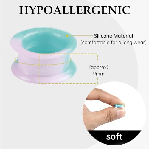 20Pcs Silicone Ear Gauges 2G-25mm Flexible Ear Tunnels Gauges Soft Expander Stretching Ear Plugs Tunnels Black Earring Piercings Jewelry for Men Women - color: Thick Light Green Silicone