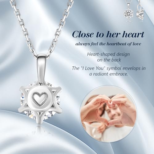 KRKC Moissanite Pendant Solitaire Necklace for Women, 0.5CT/1CT/2CT/3CT/4CT Lab Created Diamond Pendant, 6-Prong, VVS1 Clarity D Color, Adjustable S925 Sterling Silver Chain, 14K White Gold Plated, Anniversary Romantic Gift for Her, Birthday Gifts for Wif
