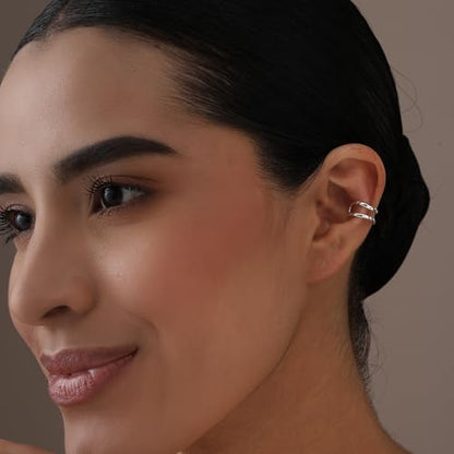 LeCalla 925 Sterling Silver Cuff Earrings for Women | Non-Piercing Fake Helix Cartilage Cuff Earrings | Hammered Ear Cuff-Set for Non-Pierced Ears | Cartilage Earring Silver Ear Clips Jewelry 12MM