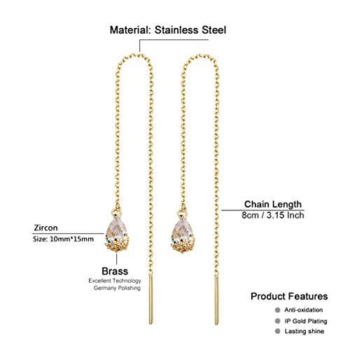 WANGGAO Stainless Steel Water Drop Long Chain Earrings for Women Linear Crystal Threader Earrings Jewelry - color: White