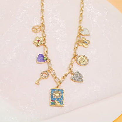 JNF Cute Shell Conch Boho Charm Necklace for Women Sun Moon Star Coin Heart Flower Boot Bow Charms Necklaces Summer Beach Jewelry - color: Boho charm necklace