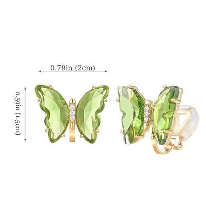 YOQUCOL Butterfly Shape Crystal Clip On Earrings Non Pierced Golden Stud for Women - color: Light Green