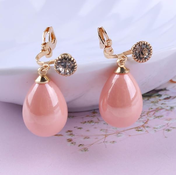 Pearl Clip on Earrings for Women - 14K Gold Silver Plated Cubic Zirconia Non Pierced Ear Clips Jewelry Gifts for Wedding Bridal Party Gifts - color: Pink-10mm