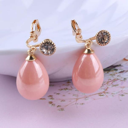 Pearl Clip on Earrings for Women - 14K Gold Silver Plated Cubic Zirconia Non Pierced Ear Clips Jewelry Gifts for Wedding Bridal Party Gifts - color: Pink-10mm