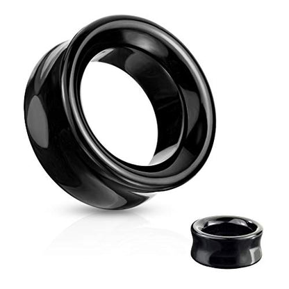 Ear gauges ear plugs Black Obsidian Hollow Tunnels Organic Stone Double Saddle Ear Plugs - style: 8mm-0 gauge
