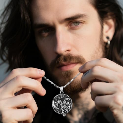 Stainless Steel Gothic Y2K Punk Rock Emo Biker Pendant Necklace | Cosplay Vintage Viking Alt Edgy Fashion Charm Necklace Jewelry for Men Women Active Daily Wear - style: Odin Raven Axe Medallion