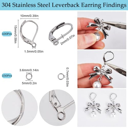 SUNNYCLUE 1 Box 250Pcs Earring Hooks and Jump Rings 100Pcs Stainless Steel Leverback Earring Findings 150Pcs Open Jump Rings Hypoallergenic Lever Back Earring Hooks for Jewelry Making Kits DIY Crafts - color: 100pcs Stainless Steel Leverbacks & 150pcs Ope