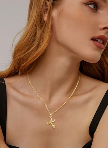 CELESTIA 925 Sterling Silver Initial Necklaces 26 Letter with Rose Gold Heart - 18 Inch Chain - color: Gold-K