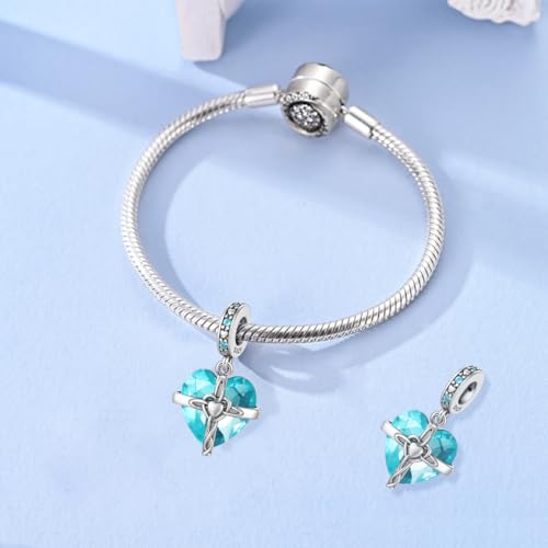 LNQOBU Birthstone Charm for Bracelets,925 Sterling Silve Heart Dangle Charms for Pandora Bracelets - color: L-December
