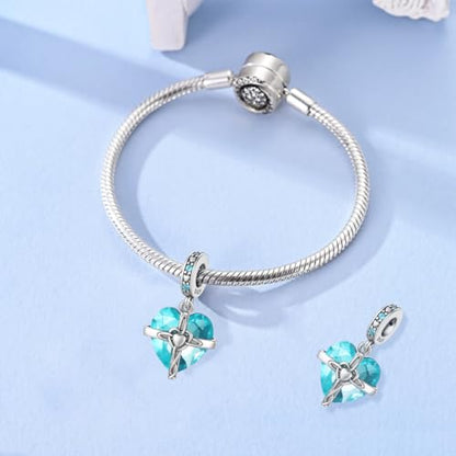 LNQOBU Birthstone Charm for Bracelets,925 Sterling Silve Heart Dangle Charms for Pandora Bracelets - color: L-December
