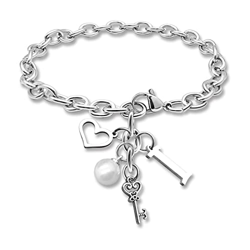 Initial A-Z Bracelets Gift for Women Girls Stainless Steel Chain Bracelet 26 Alphabet Jewelry Gifts for Birthday Anniversary Letter Bracelet Monogram Gifts for Sister Friend Girlfriends Mom 8.26 Inch - color: I