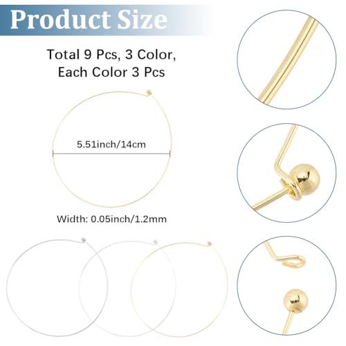 CREATCABIN 9Pcs 3 Colors 1.2mm Wire Wrap Collar Necklaces for Women 304 Stainless Steel Choker Golden Open Choker Collar Metal Plain Round Chain Necklace Round Chain for DIY Jewelry Making Gifts