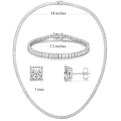 MDFUN 18K White Gold Plated Tennis Bracelet Stud Earrings Jewelry Set for Women and Men - style: 3 Pcs - Necklace/Bracelet/Earrings