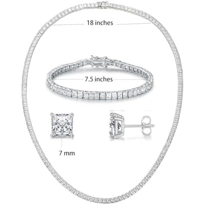 MDFUN 18K White Gold Plated Tennis Bracelet Stud Earrings Jewelry Set for Women and Men - style: 3 Pcs - Necklace/Bracelet/Earrings