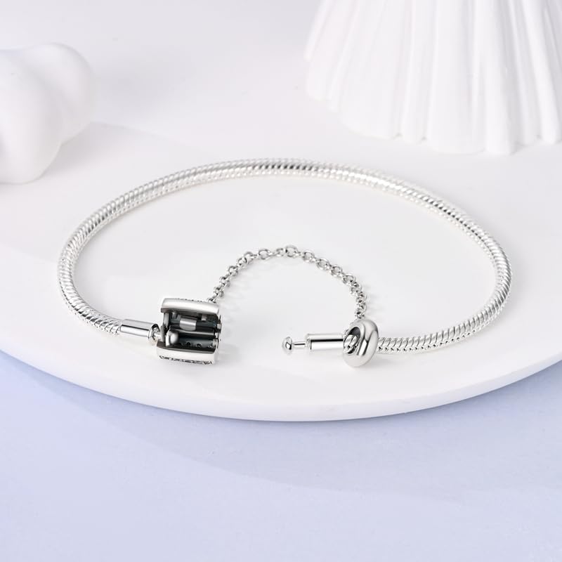 KUNSIR 925 Sterling Silver Snake Chain Bracelet with Safety Chain Charm Bracelets for Women Teen - style: KJB045