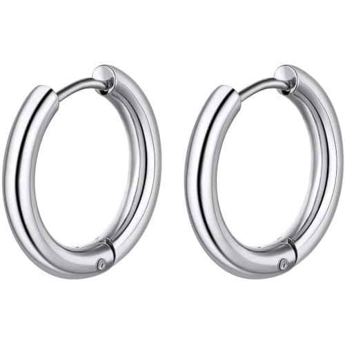 ChainsHouse Stud Earrings for Men Women,316L Stainless Steel/14K Gold/Black Plated Metal, Punk Hypoallergenic Surgical Huggie Hoop Earrings Mens Jewelry Piercing Hoop Earrings - style: H: Silver-Huggie Hoop(1 Pair)