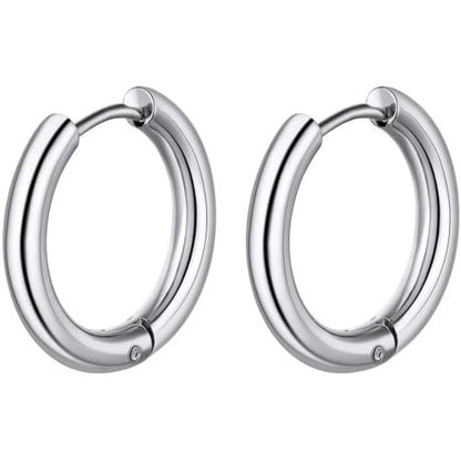 ChainsHouse Stud Earrings for Men Women,316L Stainless Steel/14K Gold/Black Plated Metal, Punk Hypoallergenic Surgical Huggie Hoop Earrings Mens Jewelry Piercing Hoop Earrings - style: H: Silver-Huggie Hoop(1 Pair)