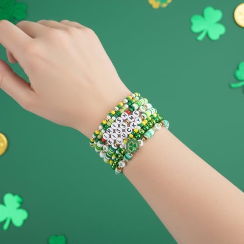 Twinfree Bohemia Beaded Bracelet for Women, Polymer Clay Stretch Bracelets - color: color 60