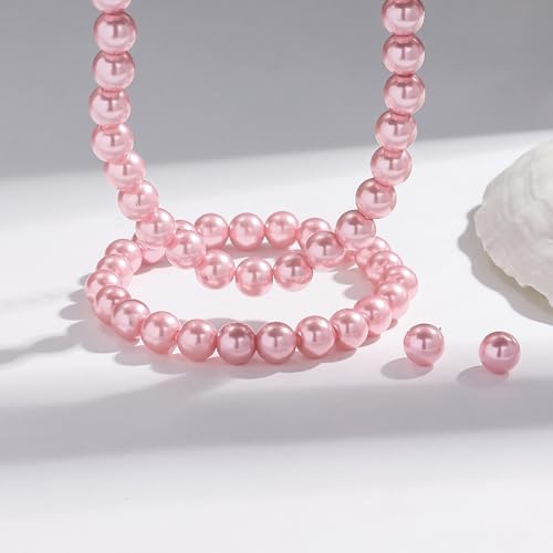 FORUBUS Imitation Pearl Jewelry Set for Women, 8mm Pearl Bead Necklace Earrings and Bracelet 3-Piece Set, 18" Round Faux Pearl Strand for Wedding, Bridal, Prom - color: Pink