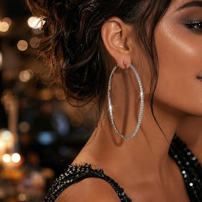 Big Chunky Gold Hoop Earrings for Women Beaded Large Statement Earrings Lightweight Fashion Jewelry Daily Wear Party Gift - color: E8:Silver 10cm