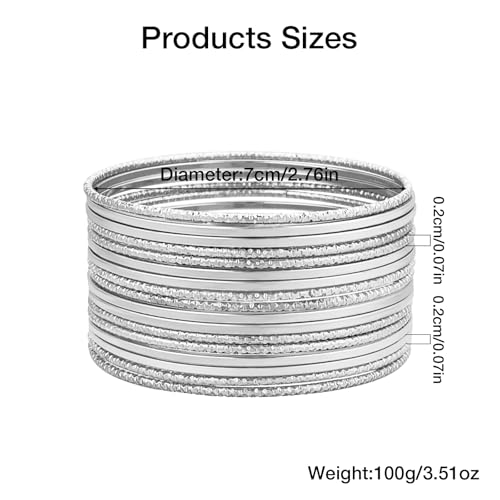 YBMYCM 10Pcs Gold-plated Bangle Bracelet Set for Women Multi Layer Stackable Wide Bangles Indian Chunky Bangle Bracelets Ethnic Glossy Textured Bracelets Wedding Outfit Jewelry - style: 17pcs-Silver