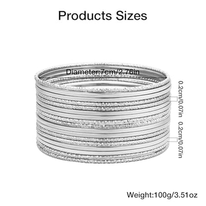YBMYCM 10Pcs Gold-plated Bangle Bracelet Set for Women Multi Layer Stackable Wide Bangles Indian Chunky Bangle Bracelets Ethnic Glossy Textured Bracelets Wedding Outfit Jewelry - style: 17pcs-Silver