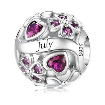 925 Sterling Silver Lucky Clover Birthstone Charms for Bracelets Dangle Pendant with 5A Cubic Zirconia Compatible Pandora Bracelets, Ladies Birthday Gift - style: 7-July