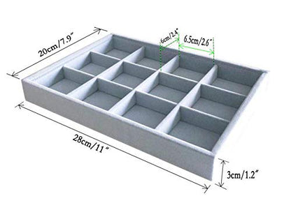Grey Velvet Stackable Organizer Premium Grade Fabric Soft Protection for Jewelry Collection Removable Rearrangeable 12-Grid Drawer Divider Small Space Storage Ring Necklace Earring - size: 12-Grid