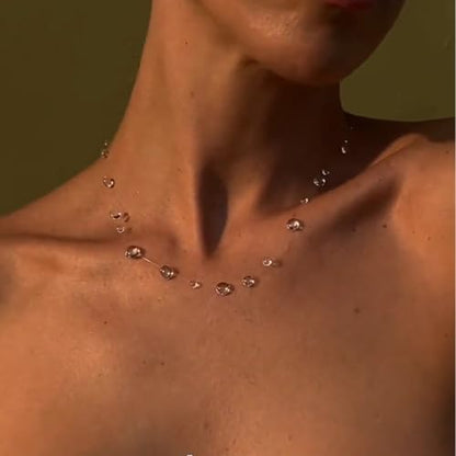 Dew Drop Crystal Lariat Necklace for Women Long Y-Shaped Pendant with Clear Beads Elegant Minimalist Jewelry