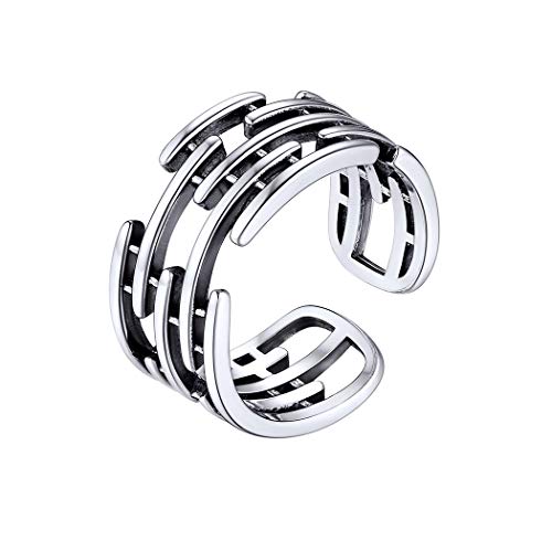 PROSILVER 925 Sterling Silver Adjustable Open Ring for Women, Solid Sterling Silver Stackable Ring, knuckle Finger Ring, Pinky Ring, Come with Box - style: 08 Antique Silver Ring