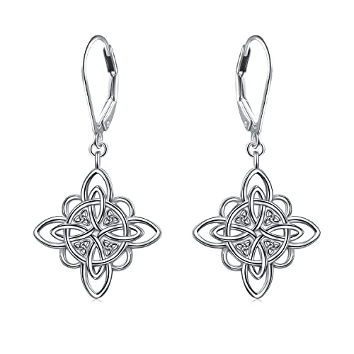 S925 Sterling Silver Celtic Knot Earrings for Women Irish Good Luck Drop Dangle Hook Earrings - style: Dangle Leverback - Witch's Knot