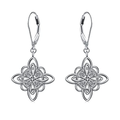 S925 Sterling Silver Celtic Knot Earrings for Women Irish Good Luck Drop Dangle Hook Earrings - style: Dangle Leverback - Witch's Knot