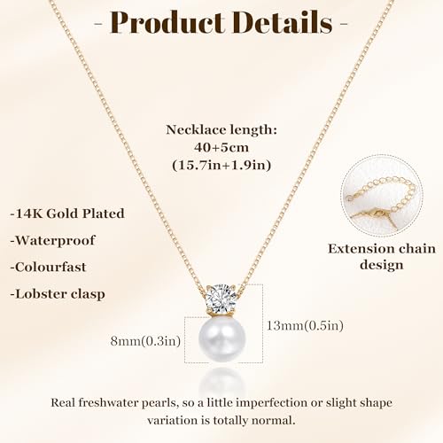 Gold Pearl Necklaces for Women Trendy, 14K Gold Plated Dainty Necklace Simple Single Double Layered Pearl Pendant Necklaces for Women Wedding Birthday Jewelry Gifts - color: 6-CZ Pearls-Gold