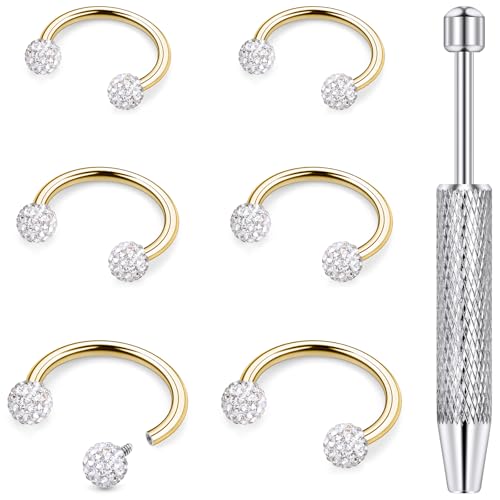 18G 16G 14G Horseshoe Septum Nose Ring Piercing Jewelry Stainless Steel Internal Thread Circular Barbell Daith Rook Earring Snake Bite Lip Ring Piercing Jewelry for Women CZ Silver Black Gold - color: Gold, size: 14 Gauge
