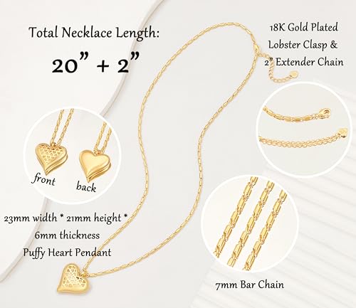 Aobei Pearl 18K Gold Plated Moon Star Lion Evil Eye Love Heart Cross Pendant Necklace Medallion Paperclip Chian Choker Layering Jewery for Women - color: Golden Puffy Love Heart