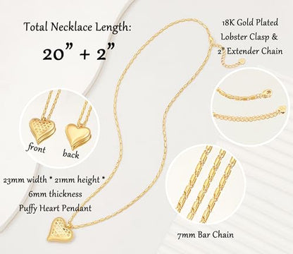 Aobei Pearl 18K Gold Plated Moon Star Lion Evil Eye Love Heart Cross Pendant Necklace Medallion Paperclip Chian Choker Layering Jewery for Women - color: Golden Puffy Love Heart