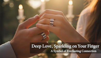 Sparkling Rhinestone Ring Set Trendy Elastic Rhinestone Crystal Stretch Ring Stackable Jewelry for Women Girls - color: 3 Rows Ring-White+Blue