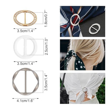 Quacc 8 PCS Silk Scarf Clips T-shirt Tie Clips for Women, Clothes Corner Knotted Button Fashion Alloy Round Clasp Circle Clip Buckle Rhinestone Oval Clothing Wrap Holder (3 Sizes)