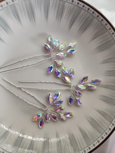 Women's Birthday Party Headpieces Crystal Wedding Prom Hair Accessories 3pcs Pageant Banquet Hairpins,AB - color: ABcolor