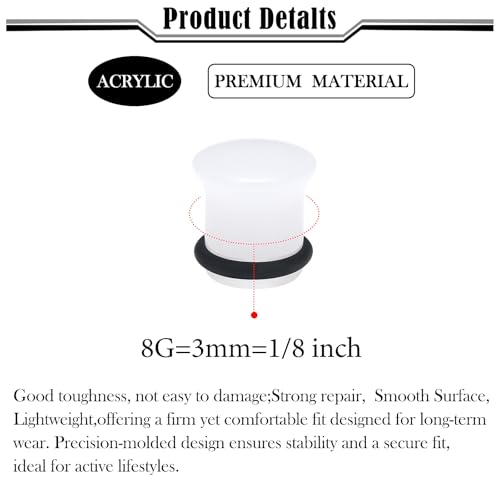 8G-12mm Solid Ear Plugs Tunnels for Women Men Single Flared Ears Gauge Plugs with O-Ring Stretcher Expander Piercing Body Jewelry Black White Clear Opalite 1 Pairs - color: Opalite, size: 8 Gauge(3mm) = 1/8 inch