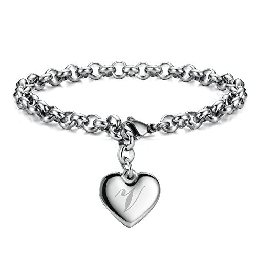 Monily Birthday Gifts for Women Initial Charm Bracelets for Women Letters Alphabet Heart Bracelet for Women - color: V: Heart