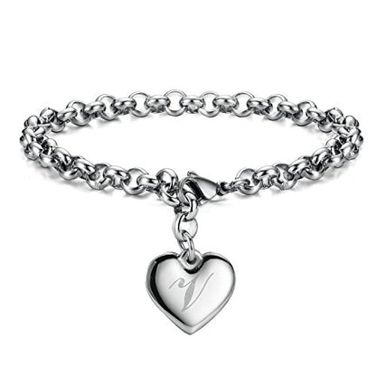 Monily Birthday Gifts for Women Initial Charm Bracelets for Women Letters Alphabet Heart Bracelet for Women - color: V: Heart