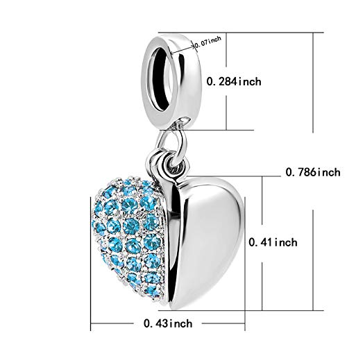 KunBead Daughter Heart I Love You Birthstone Dangle Charms Compatible with Pandora Bracelet Gift for Womens Birthday - color: Blue