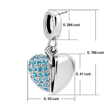 KunBead Daughter Heart I Love You Birthstone Dangle Charms Compatible with Pandora Bracelet Gift for Womens Birthday - color: Blue