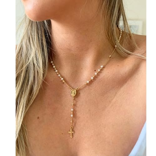 Lariat Necklaces for Women - Dainty Long Necklace Trendy 14K Gold Plated Hypoallergenic Layered Long Y-Shape Sunburst CZ T-Bar Pendant Drop Chain Necklace Set for Women Non Tarinsh Jewelry - style: Y-shaped chain of the Virgin Mary