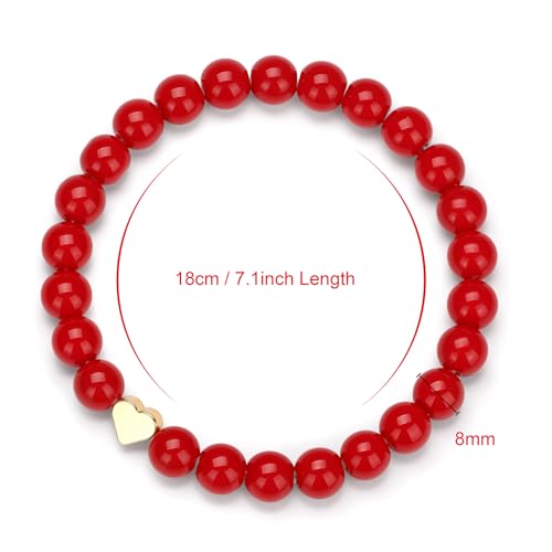 Healing Bracelet For Women Anxiety Beaded Bracelets Jewelry Healing Stone Crystal Bracelet Stress Relief Yoga Beads Chakra Bracelets Gifts For Women pink - color: Heart-Red