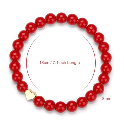 Healing Bracelet For Women Anxiety Beaded Bracelets Jewelry Healing Stone Crystal Bracelet Stress Relief Yoga Beads Chakra Bracelets Gifts For Women pink - color: Heart-Red