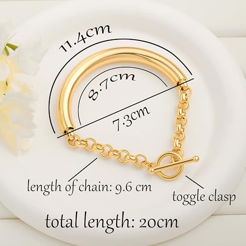 SOFYBJA 18k Gold Plated Personalized Chunky Cuban Oval Link Chain Bracelets for Men Toggle Rope Bracelet Jewelry for Women - style: Catheter Circles Double Mixed Link Bracelet