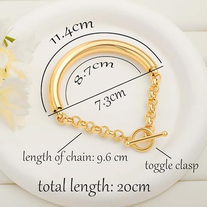 SOFYBJA 18k Gold Plated Personalized Chunky Cuban Oval Link Chain Bracelets for Men Toggle Rope Bracelet Jewelry for Women - style: Catheter Circles Double Mixed Link Bracelet